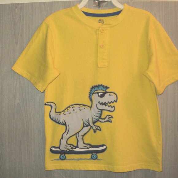 Garanimals 365 Kids Boys Polo Shirt Sz 8 Dinosaur on Skateboard Short Slv Yello - Picture 1 of 4